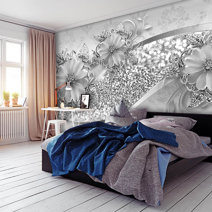 Fototapete grau Blumen Diamanten M3798 - Bild 1 Fototapete grau Blumen Diamanten M3798 - Bild 1