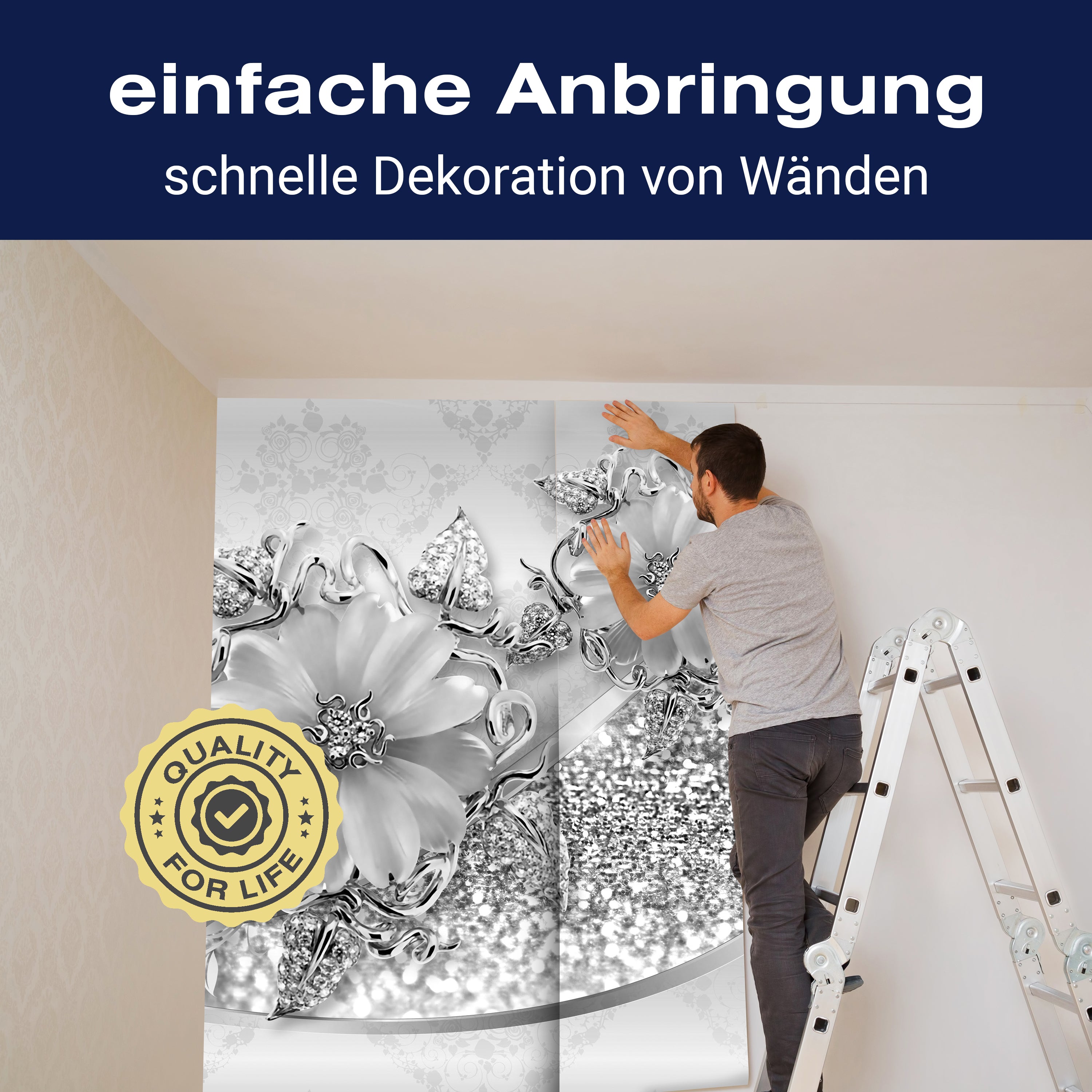 Fototapete grau Blumen Diamanten M3798 - Bild 3 Fototapete grau Blumen Diamanten M3798 - Bild 3