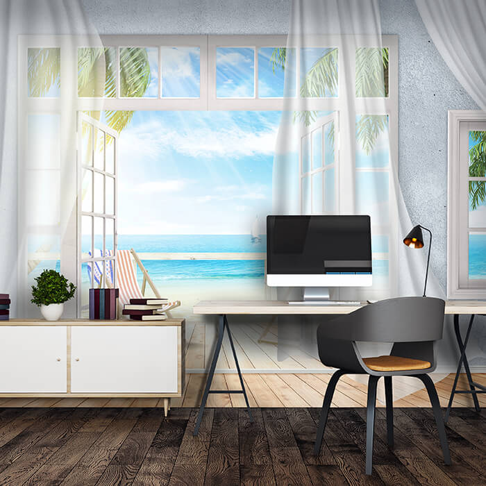 Fototapete Balkon Ausblick Meer Strand, braun M3862 - Bild 1 Fototapete Balkon Ausblick Meer Strand, braun M3862 - Bild 1