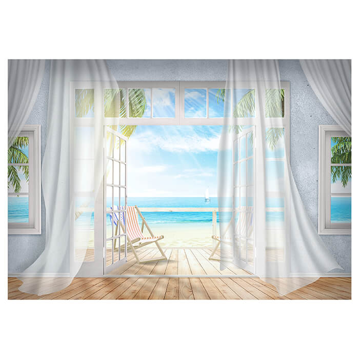 Fototapete Balkon Ausblick Meer Strand, braun M3862 - Bild 2 Fototapete Balkon Ausblick Meer Strand, braun M3862 - Bild 2