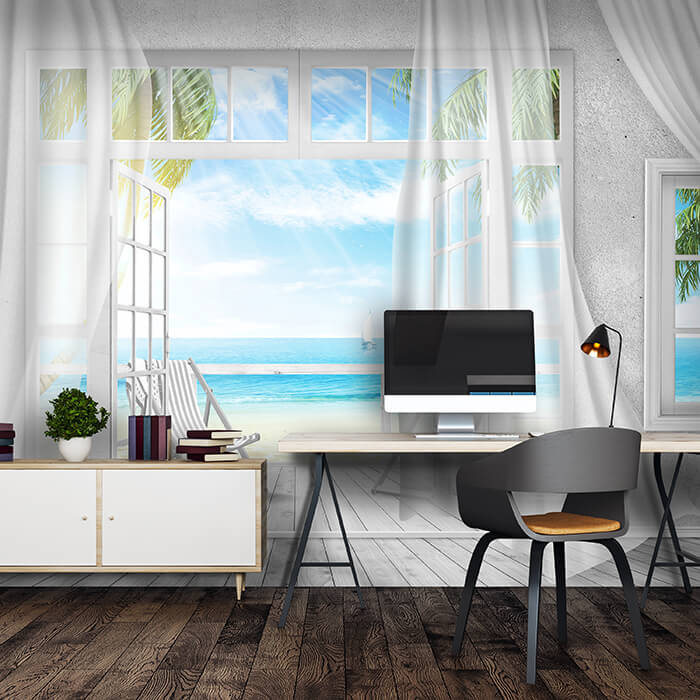 Fototapete Balkon Ausblick Meer Strand grau M3870 - Bild 1 Fototapete Balkon Ausblick Meer Strand grau M3870 - Bild 1