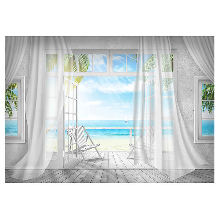 Fototapete Balkon Ausblick Meer Strand grau M3870 - Bild 2 Fototapete Balkon Ausblick Meer Strand grau M3870 - Bild 2