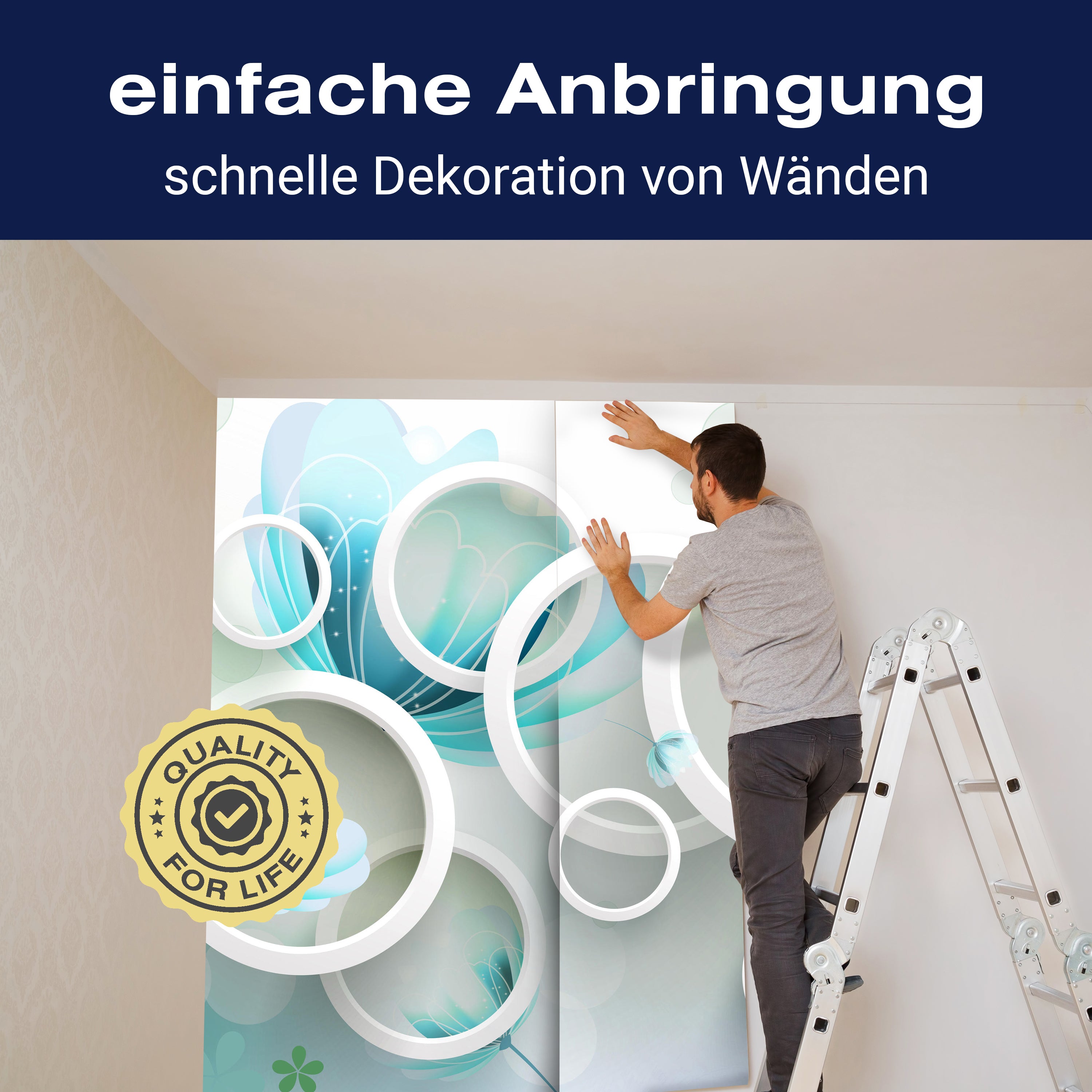 Fototapete Türkis Blumen weiß 3D M4315 - Bild 3 Fototapete Türkis Blumen weiß 3D M4315 - Bild 3