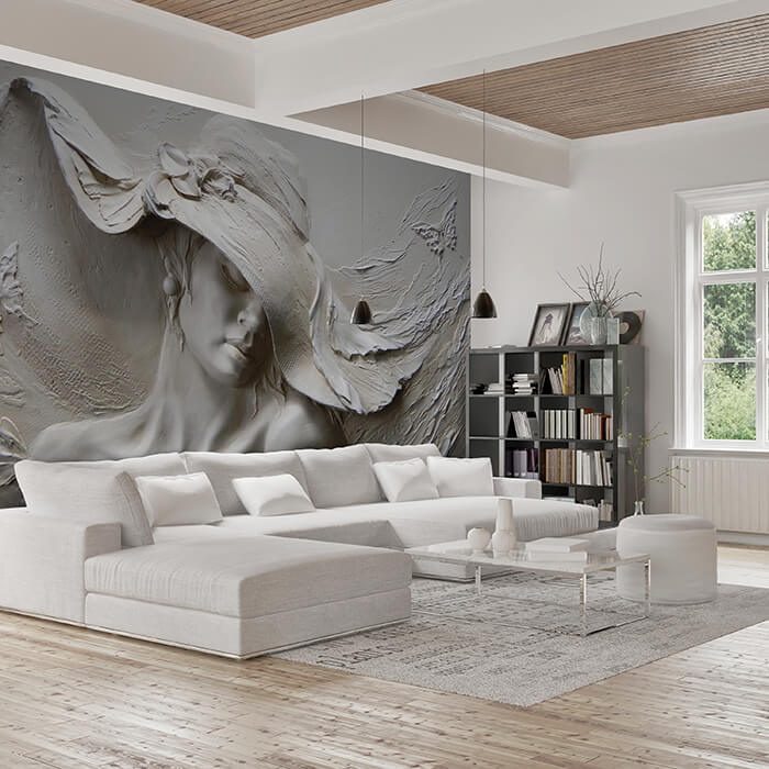 Fototapete Skulptur Frau Schmetterlinge Gips Wand M4631 - Bild 1 Fototapete Skulptur Frau Schmetterlinge Gips Wand M4631 - Bild 1