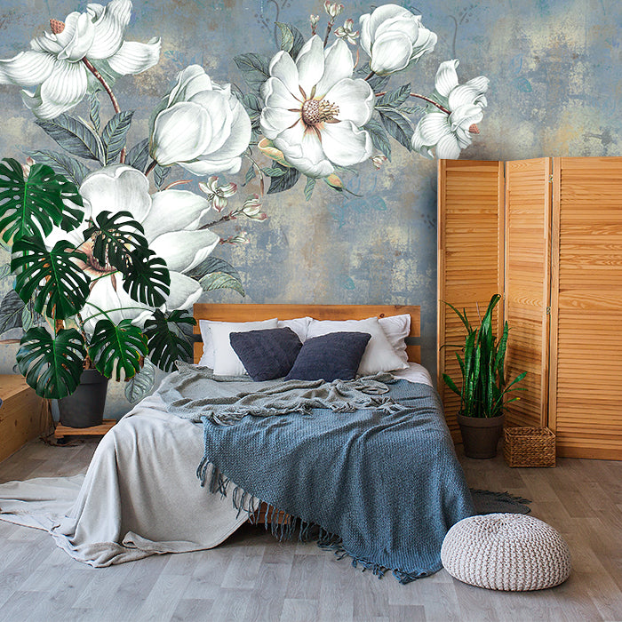 Fototapete weiss Blumen alt blau Betonwand M4680 - Bild 1 Fototapete weiss Blumen alt blau Betonwand M4680 - Bild 1