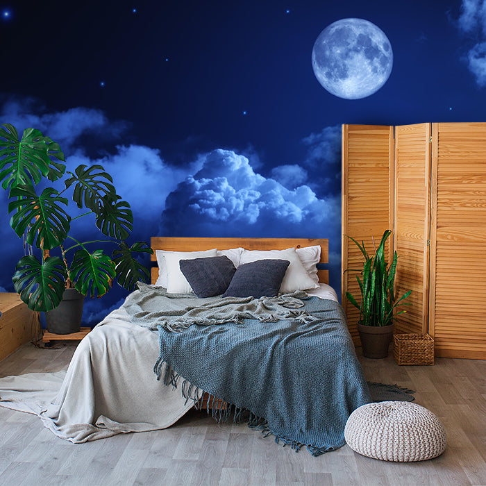 Fototapete Nacht Mond Himmel Sternen Wolken Blau M4836 - Bild 1 Fototapete Nacht Mond Himmel Sternen Wolken Blau M4836 - Bild 1