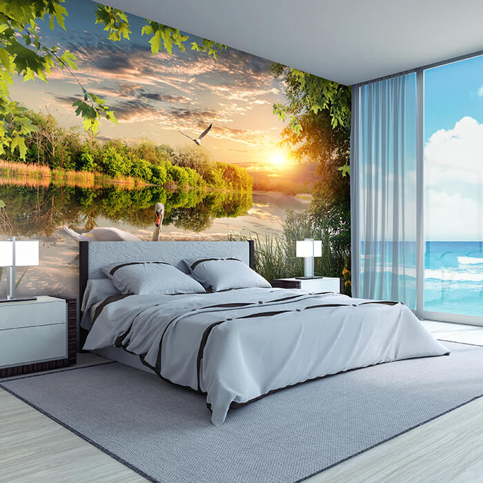 Fototapete Schwan im Fluss M5756 - Bild 1 Fototapete Schwan im Fluss M5756 - Bild 1