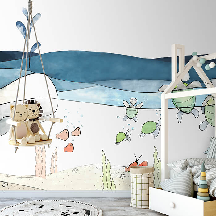 Fototapete Kinderzimmer Wasser Wal Schildkröte M5824 - Bild 1 Fototapete Kinderzimmer Wasser Wal Schildkröte M5824 - Bild 1