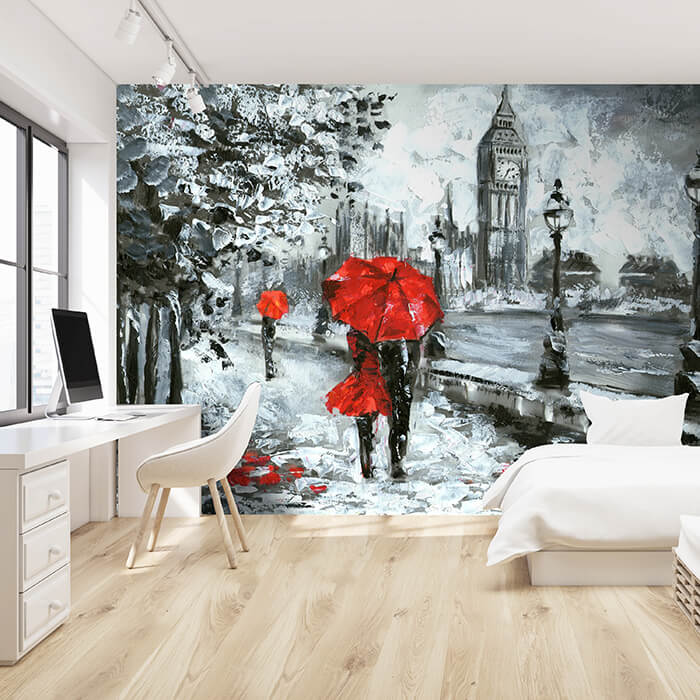 Fototapete Gemälde Pärchen mit Regenschirm M5985 - Bild 1 Fototapete Gemälde Pärchen mit Regenschirm M5985 - Bild 1