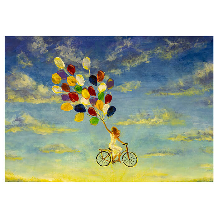Fototapete Gemälde Frau mit Luftballons auf Fahrrad M5996 - Bild 2 Fototapete Gemälde Frau mit Luftballons auf Fahrrad M5996 - Bild 2