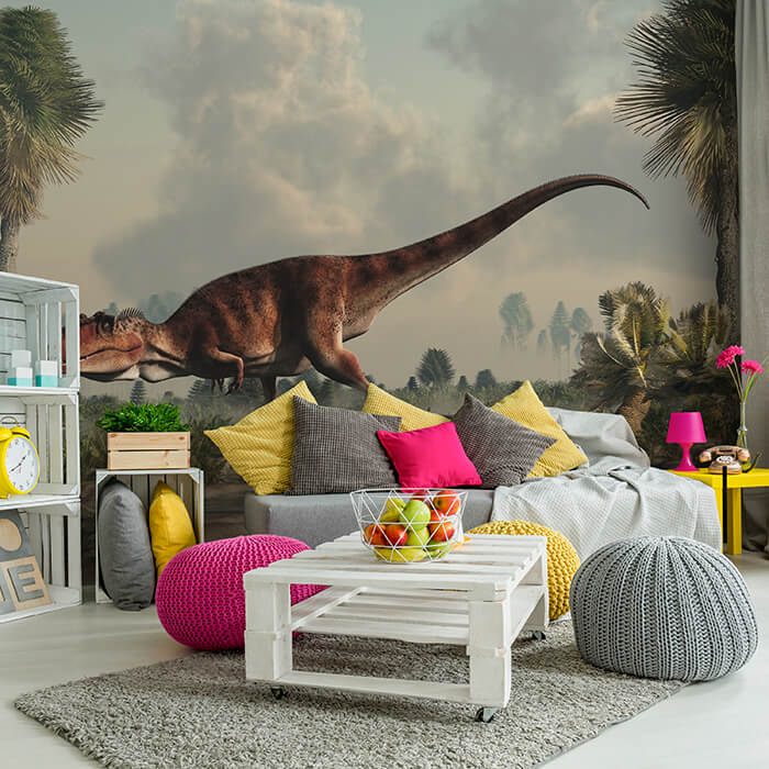 Fototapete Giganotosaurus Dino zwischen Palmen M6017 - Bild 1 Fototapete Giganotosaurus Dino zwischen Palmen M6017 - Bild 1