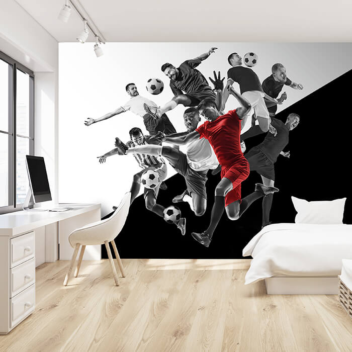 Fototapete Fußballspieler in Schwarz Weiß und Rot M6038 - Bild 1 Fototapete Fußballspieler in Schwarz Weiß und Rot M6038 - Bild 1