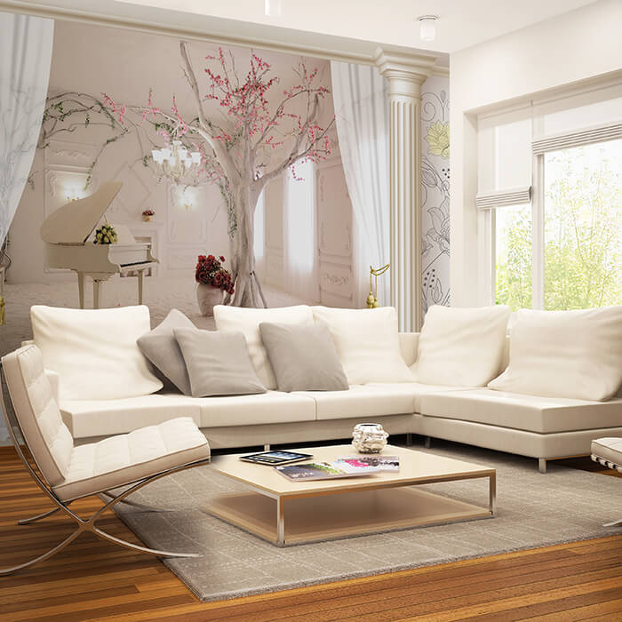 Fototapete 3D Raum Klavier Piano Baum Vorhang M6085 - Bild 1 Fototapete 3D Raum Klavier Piano Baum Vorhang M6085 - Bild 1