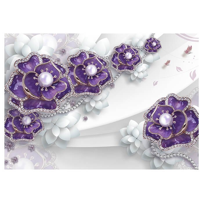 Fototapete Blumen Perlen 3D violett weiß M6090 - Bild 2 Fototapete Blumen Perlen 3D violett weiß M6090 - Bild 2