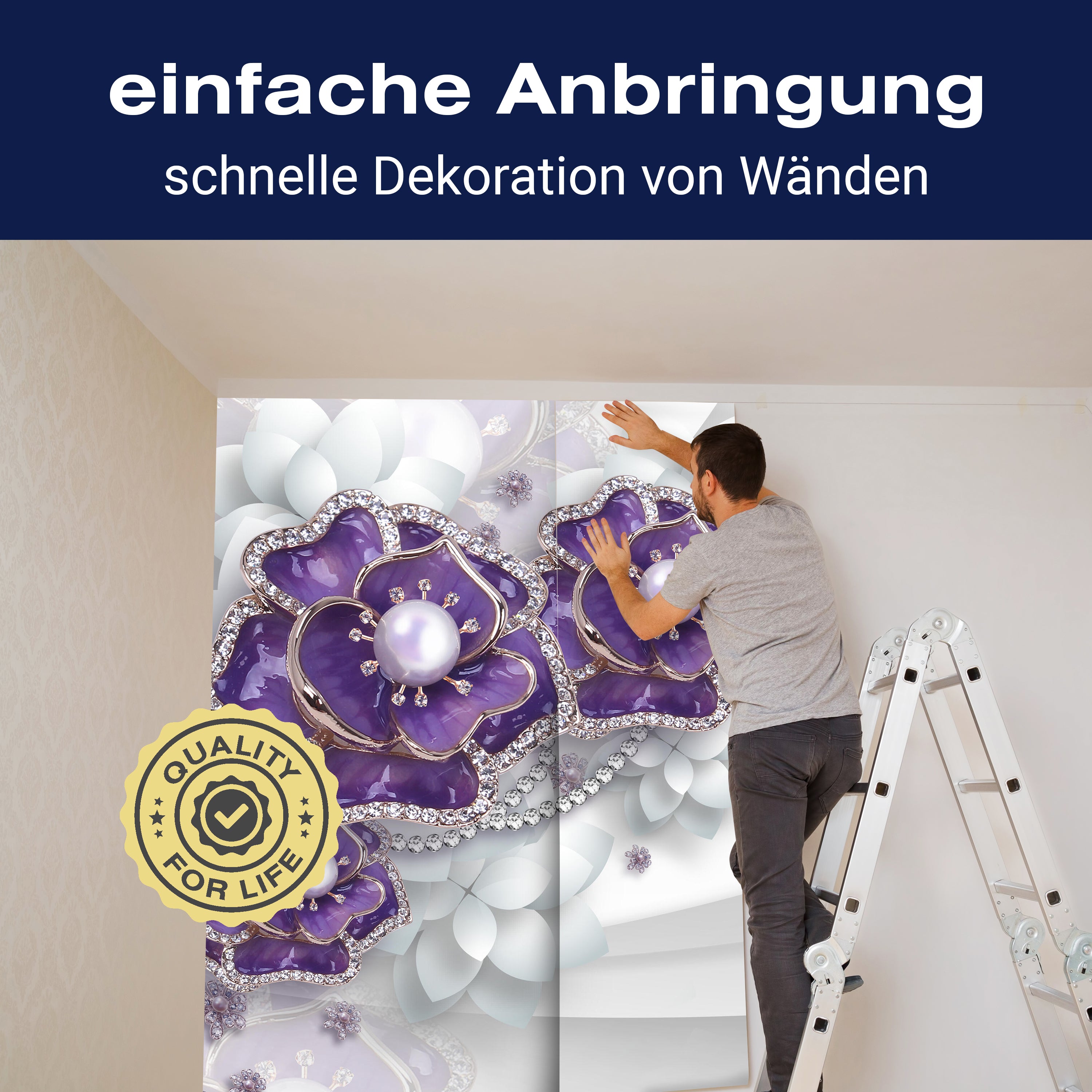 Fototapete Blumen Perlen 3D violett weiß M6090 - Bild 3 Fototapete Blumen Perlen 3D violett weiß M6090 - Bild 3