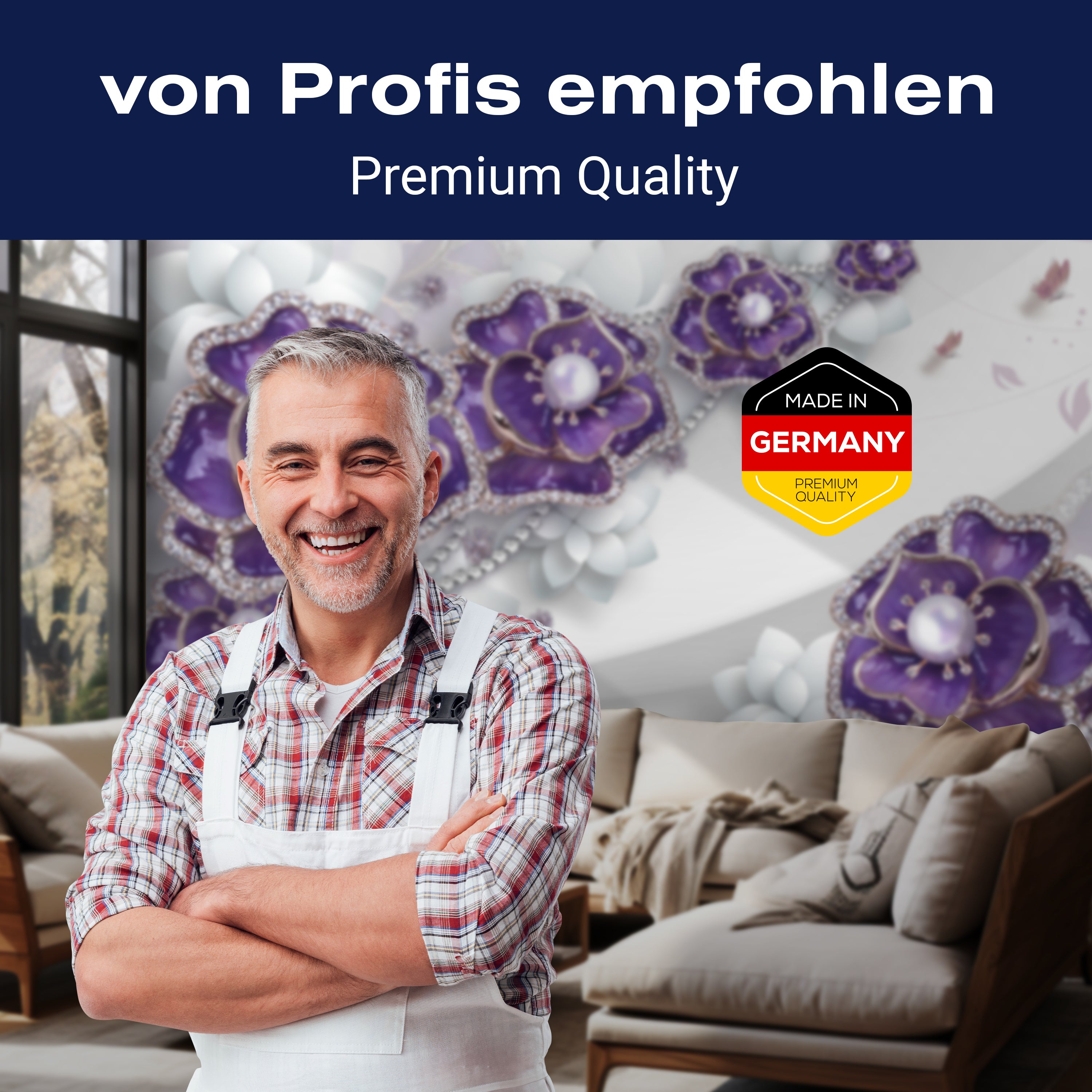 Fototapete Blumen Perlen 3D violett weiß M6090 - Bild 5 Fototapete Blumen Perlen 3D violett weiß M6090 - Bild 5