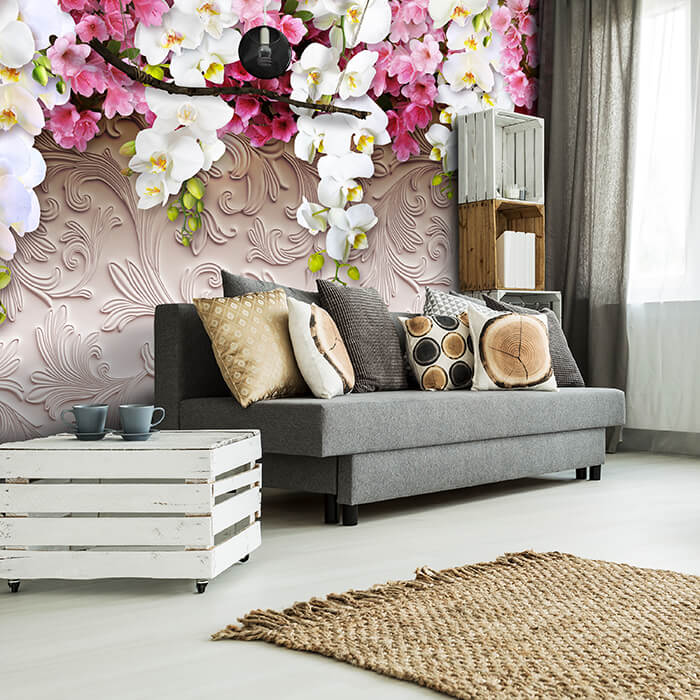 Fototapete 3D Blumen Orchideen Muster Stuck Relief M6093 - Bild 1 Fototapete 3D Blumen Orchideen Muster Stuck Relief M6093 - Bild 1