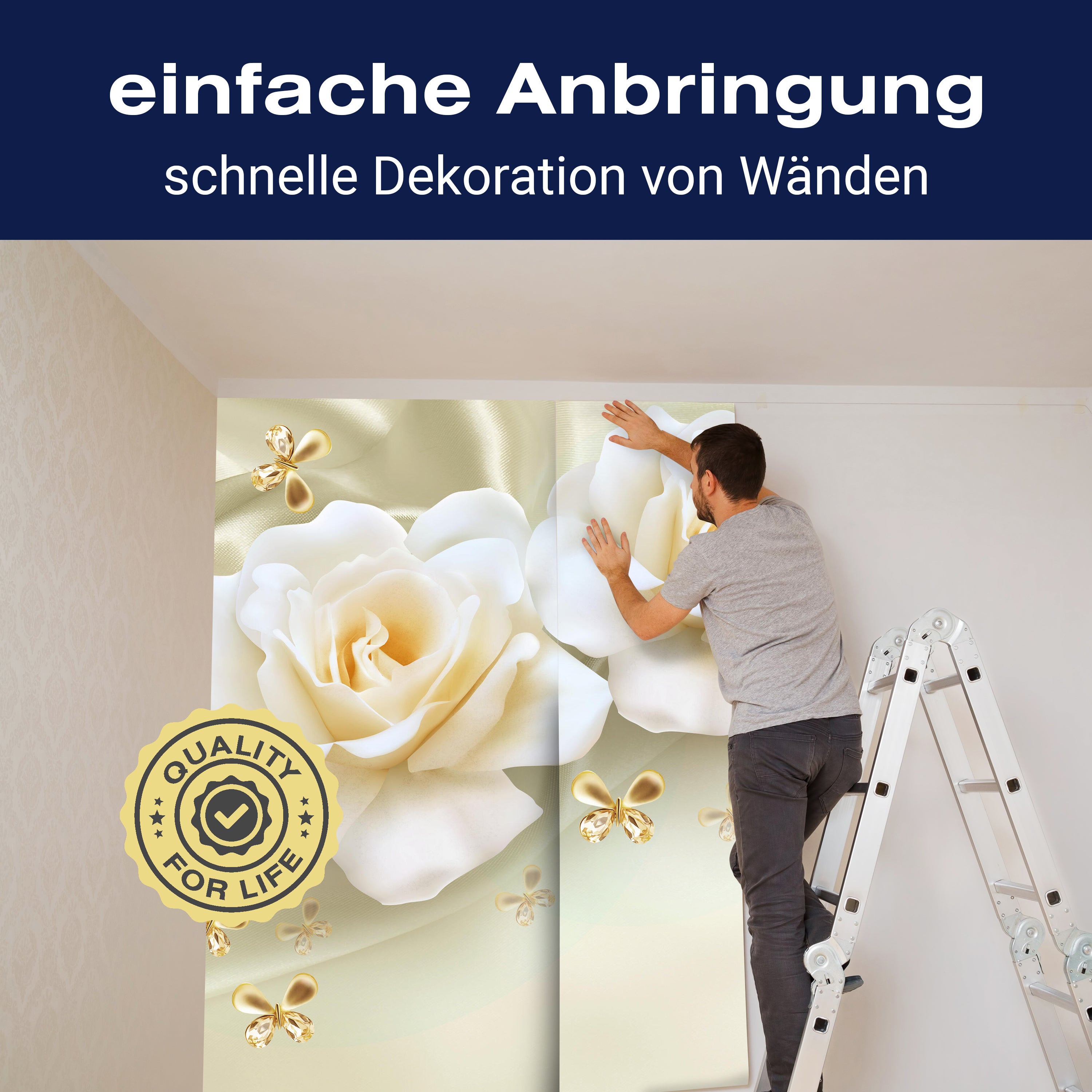 Fototapete weiße Rosen Schmetterlinge M6278 - Bild 3 Fototapete weiße Rosen Schmetterlinge M6278 - Bild 3