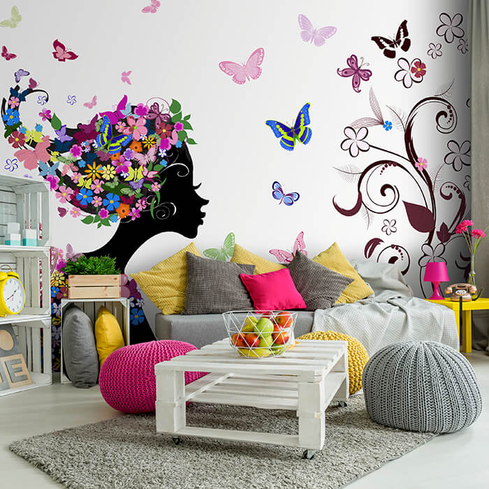 Fototapete Elfe Silhouette Blumen Schmetterlinge M6593 - Bild 1 Fototapete Elfe Silhouette Blumen Schmetterlinge M6593 - Bild 1