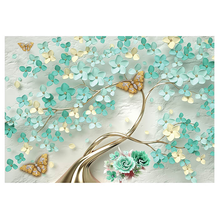 Fototapete Blütenbaum Schmetterlinge türkis M6610 - Bild 2 Fototapete Blütenbaum Schmetterlinge türkis M6610 - Bild 2