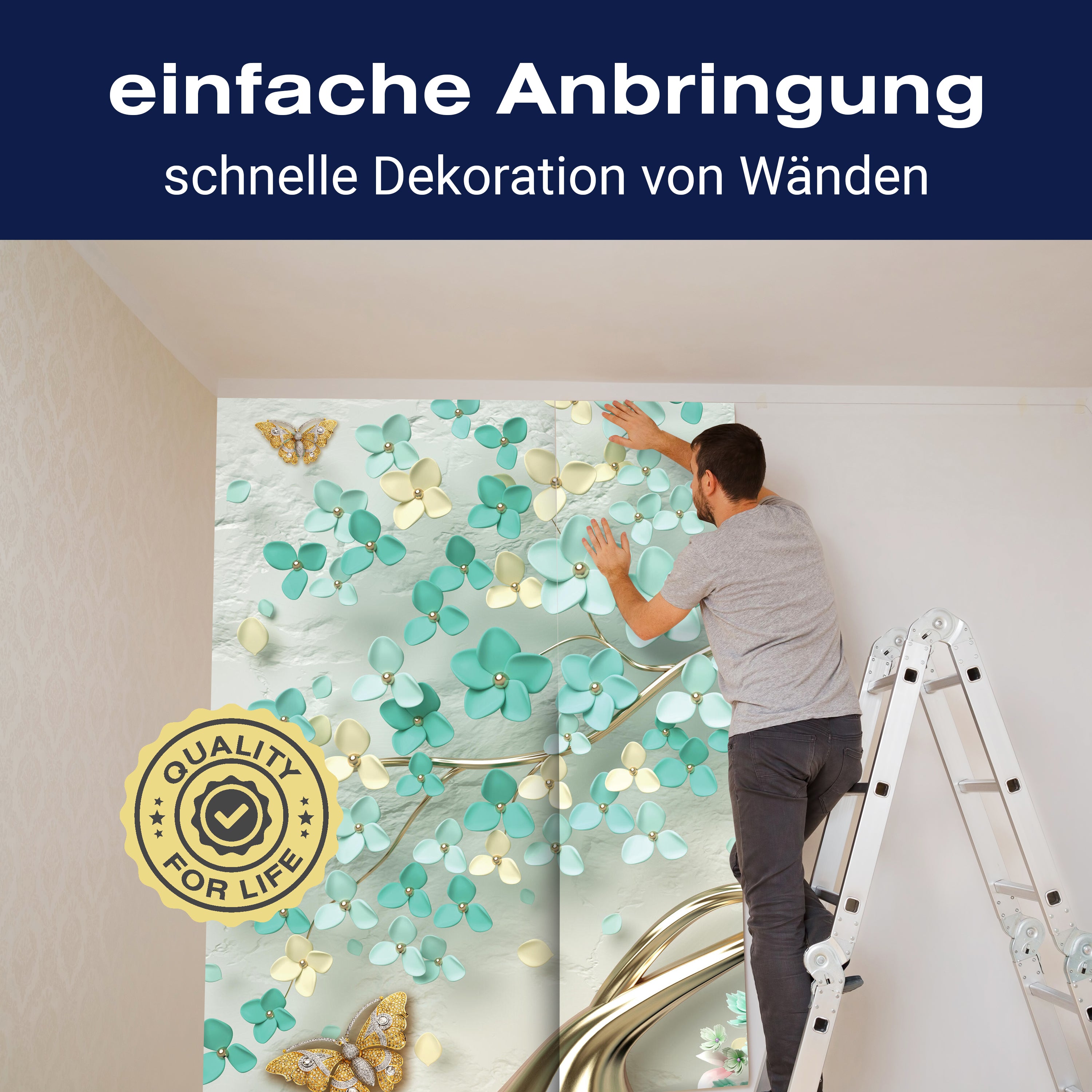 Fototapete Blütenbaum Schmetterlinge türkis M6610 - Bild 3 Fototapete Blütenbaum Schmetterlinge türkis M6610 - Bild 3