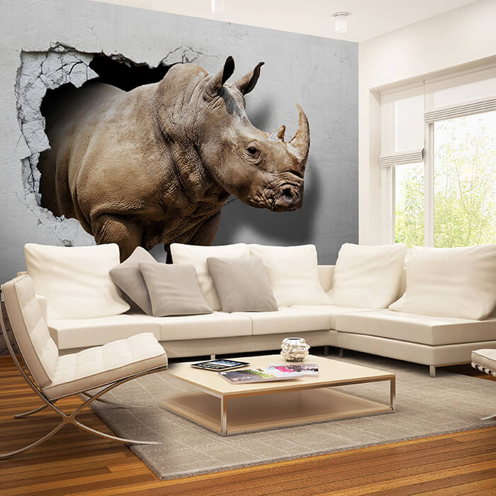 Fototapete Nashorn 3D Optik Wanddruchbruch M6616 - Bild 1 Fototapete Nashorn 3D Optik Wanddruchbruch M6616 - Bild 1