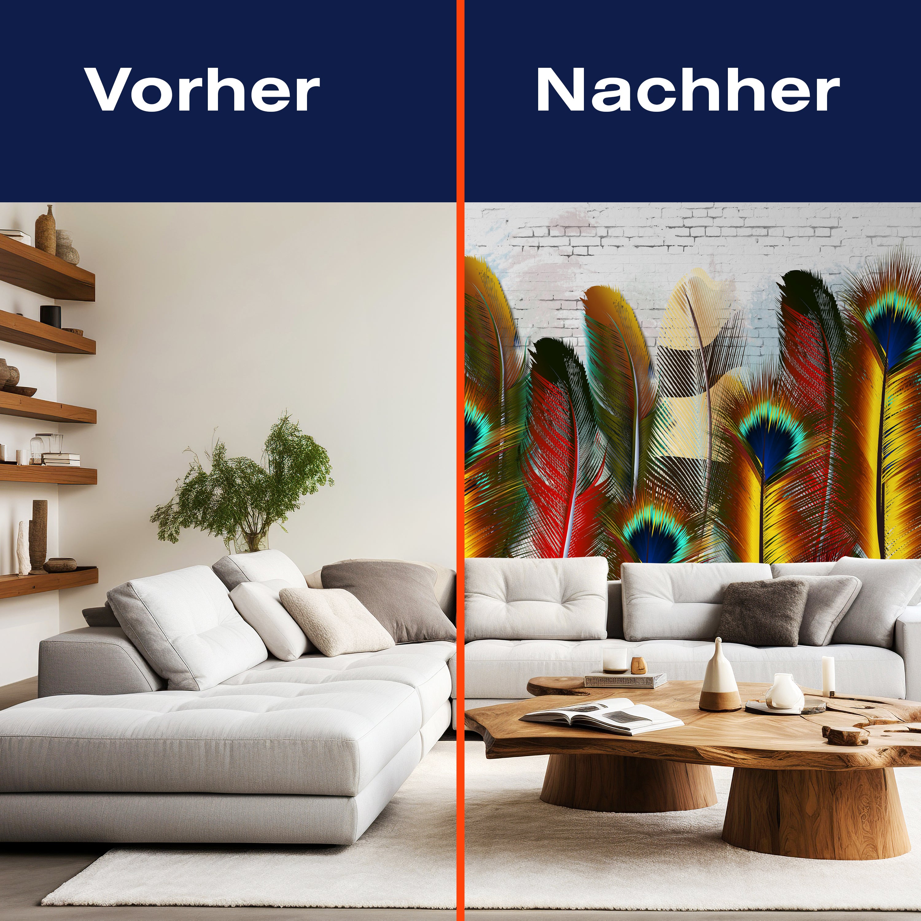 Fototapete bunte Federn Steinwand M6640 - Bild 9 Fototapete bunte Federn Steinwand M6640 - Bild 9