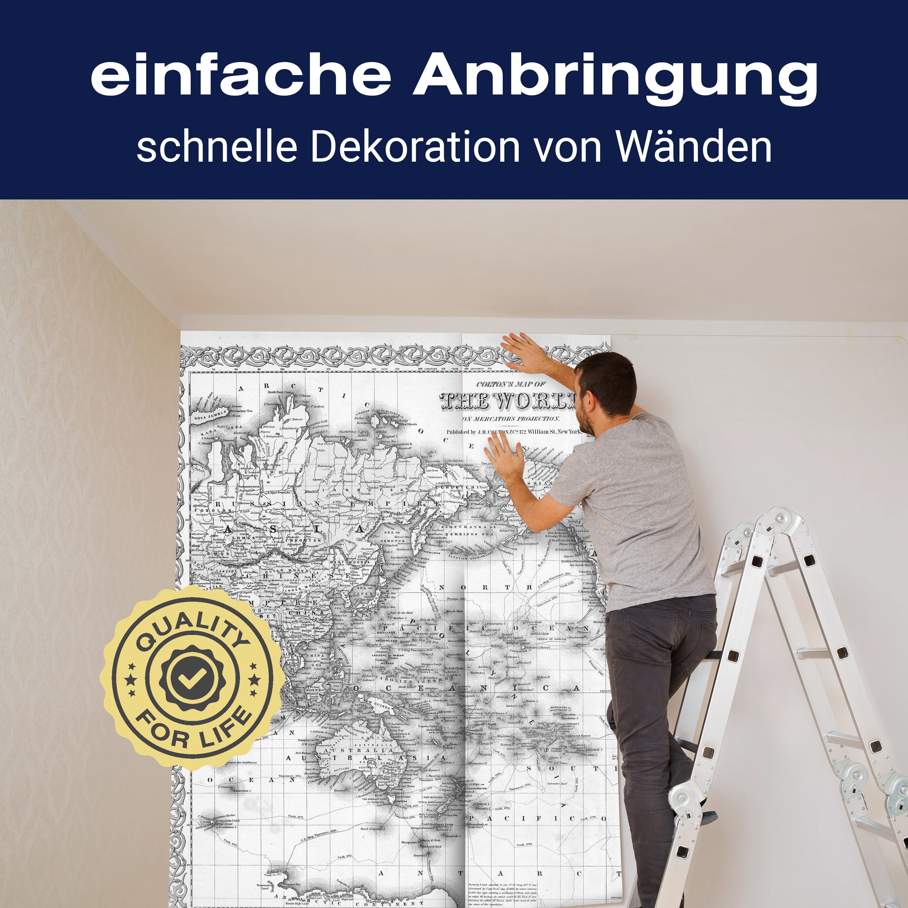 Fototapete historische Weltkarte Vintage schwarz we M6647 - Bild 3 Fototapete historische Weltkarte Vintage schwarz we M6647 - Bild 3