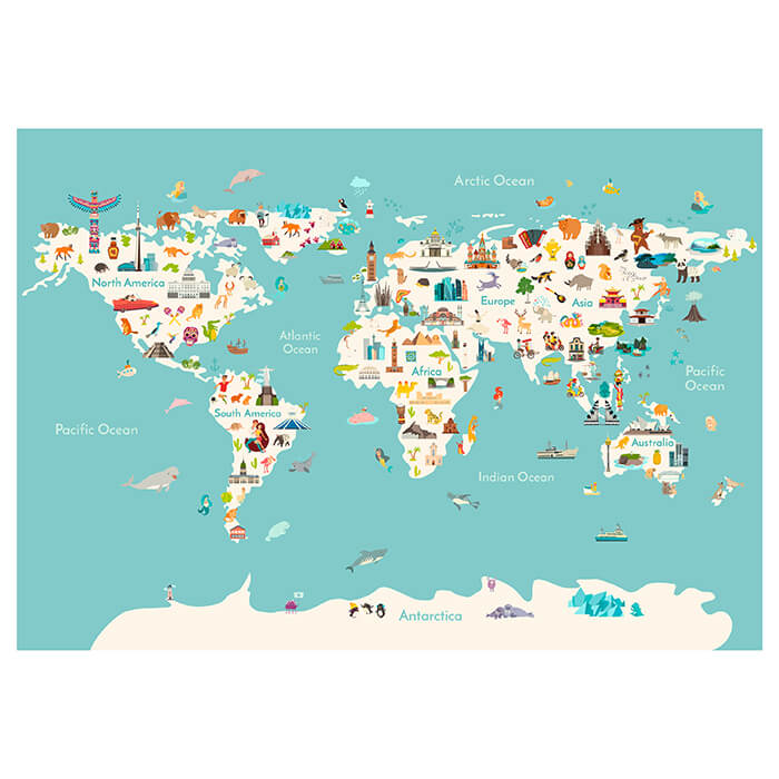 Fototapete bunte Weltkarte Kinder Figuren Atlas M6657 - Bild 2 Fototapete bunte Weltkarte Kinder Figuren Atlas M6657 - Bild 2