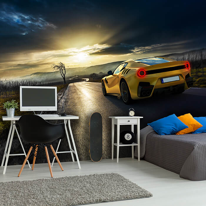 Fototapete gelbes Auto Straße M6728 - Bild 1 Fototapete gelbes Auto Straße M6728 - Bild 1