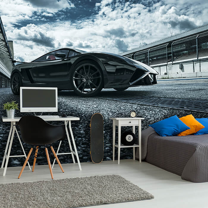 Fototapete grauer Sportwagen Rennstrecke M6730 - Bild 1 Fototapete grauer Sportwagen Rennstrecke M6730 - Bild 1