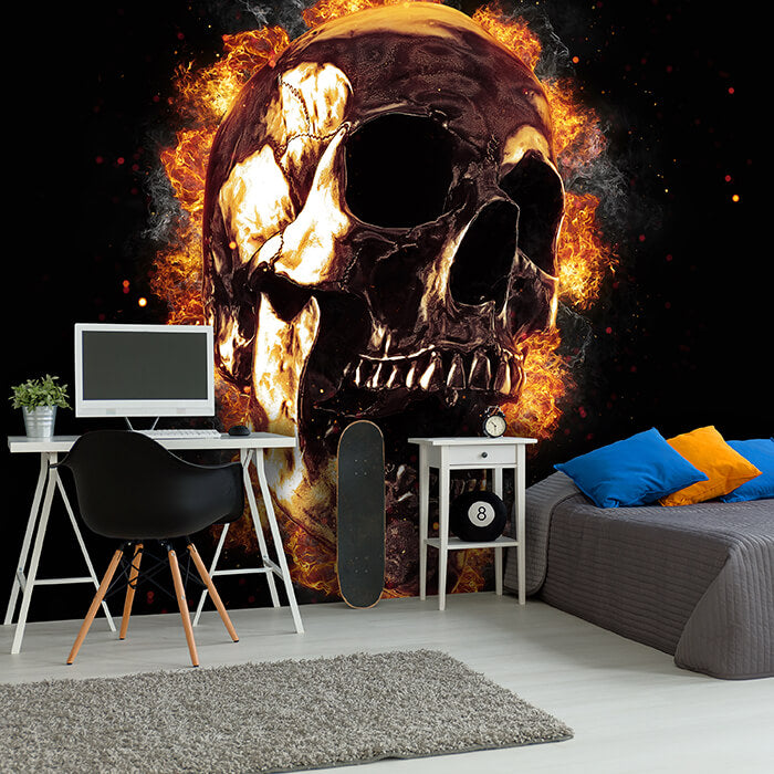 Fototapete Totenkopf Metall gold Feuer M6805 - Bild 1 Fototapete Totenkopf Metall gold Feuer M6805 - Bild 1