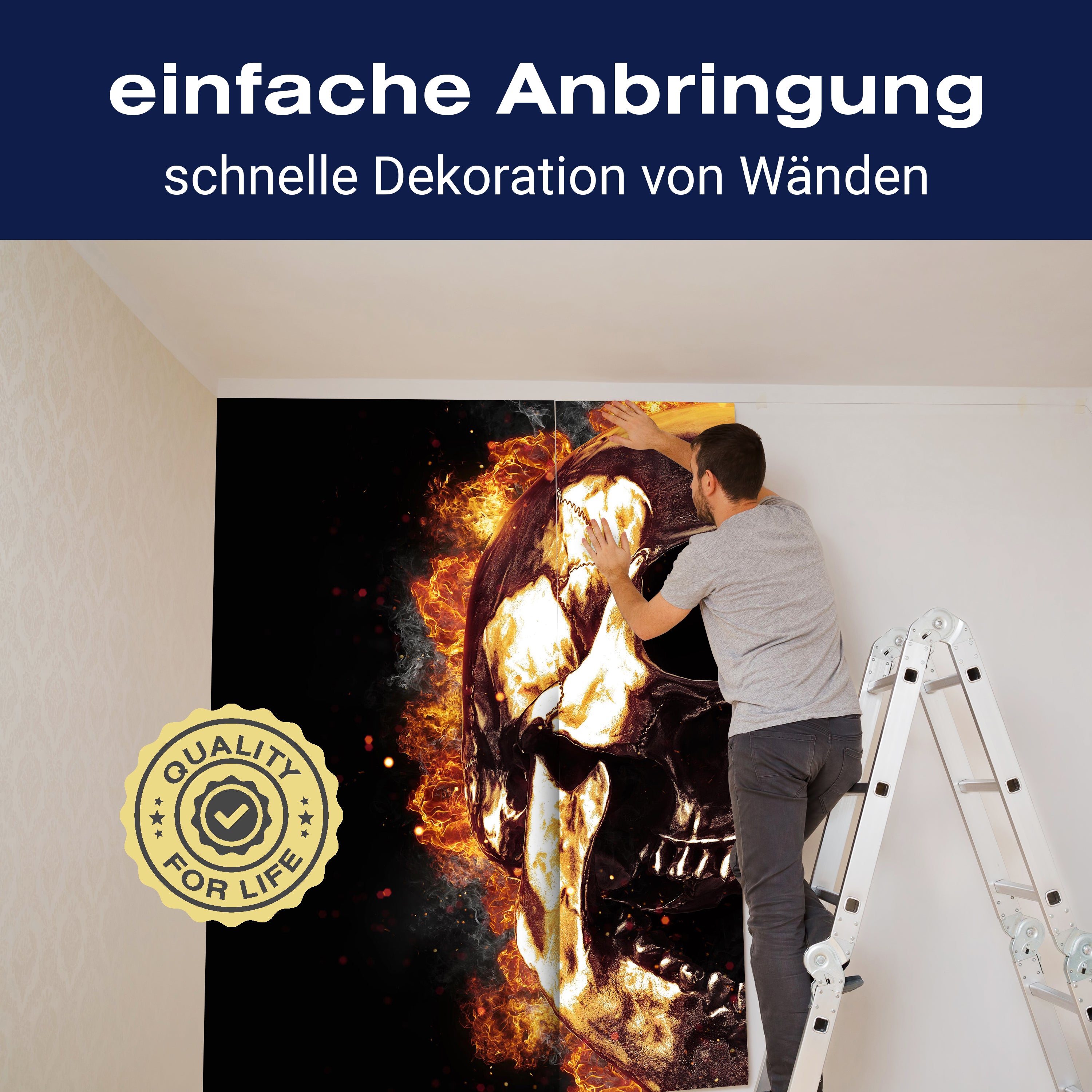 Fototapete Totenkopf Metall gold Feuer M6805 - Bild 3 Fototapete Totenkopf Metall gold Feuer M6805 - Bild 3