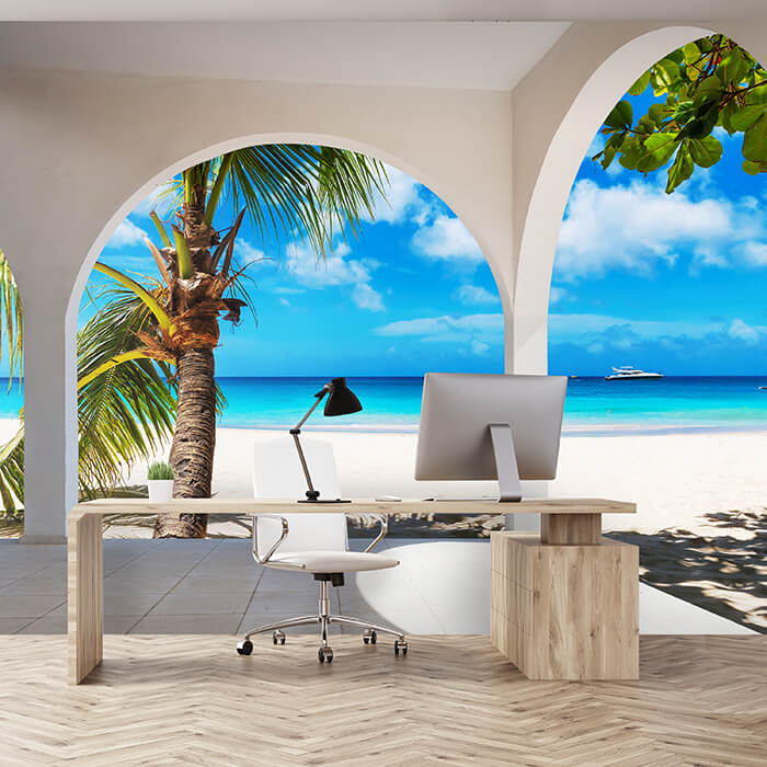 Fototapete Strand Palmen Terrasse M6811 - Bild 1 Fototapete Strand Palmen Terrasse M6811 - Bild 1