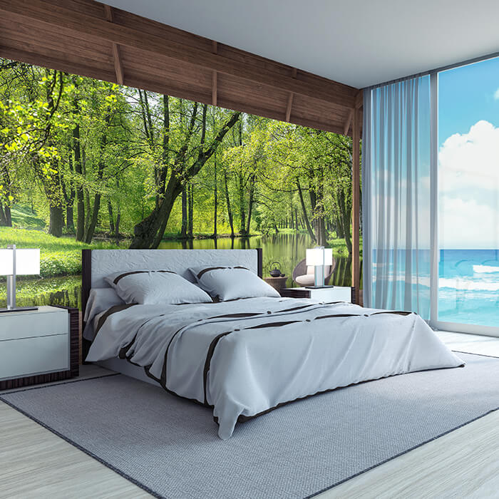 Fototapete Ausblick Terrasse Wald Fluss M6844 - Bild 1 Fototapete Ausblick Terrasse Wald Fluss M6844 - Bild 1