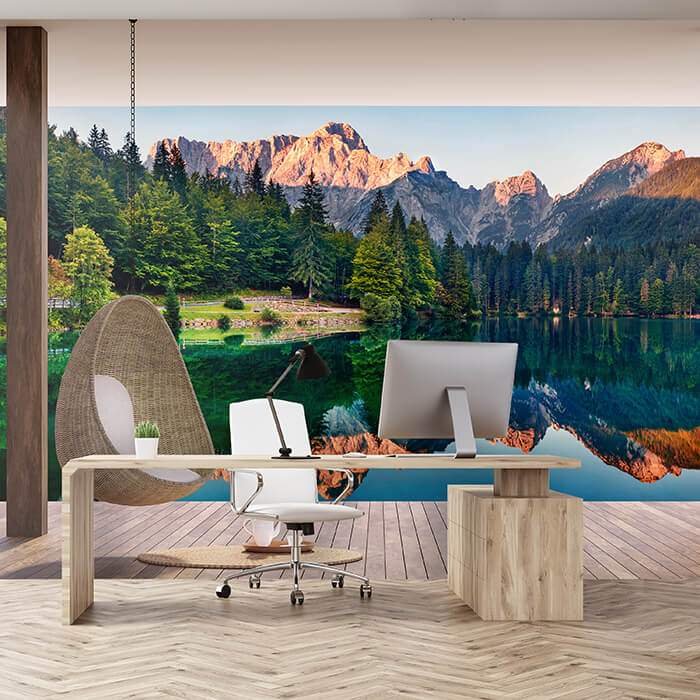 Fototapete Ausblick Berge Wald Himmel See Bäume M6856 - Bild 1 Fototapete Ausblick Berge Wald Himmel See Bäume M6856 - Bild 1