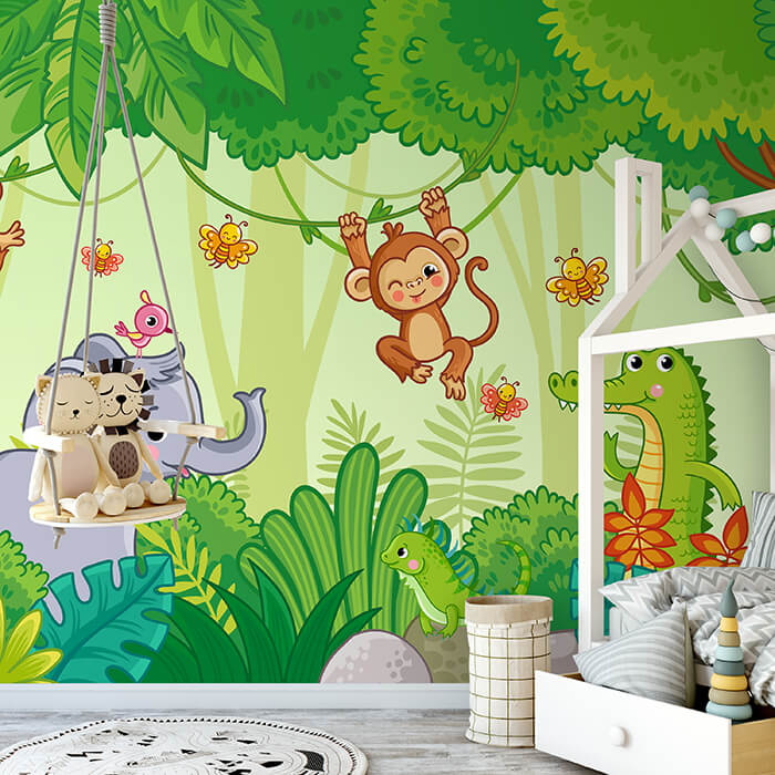 Fototapete Elefant Affe Krokodil Palme M6877 - Bild 1 Fototapete Elefant Affe Krokodil Palme M6877 - Bild 1