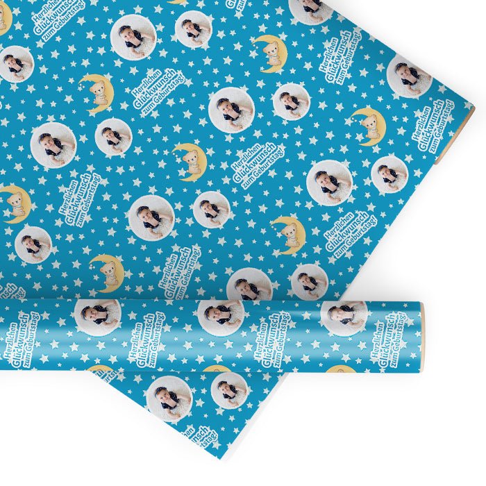 Geschenkpapier personalisiert Geschenkpapier Teddy Mond Baby - Bild 1 Geschenkpapier personalisiert Geschenkpapier Teddy Mond Baby - Bild 1
