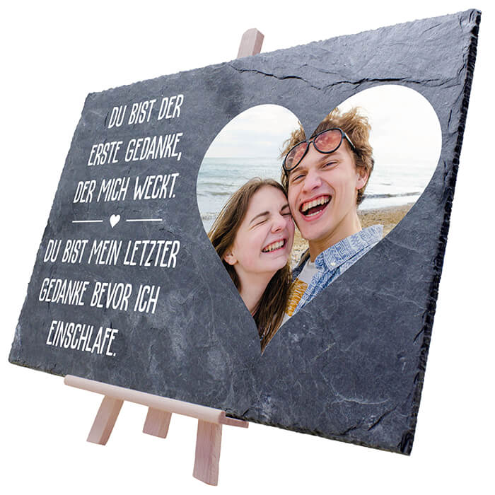 Schieferplatte mit Staffelei Fotoherz und Spruch M0017 - Bild 2 Schieferplatte mit Staffelei Fotoherz und Spruch M0017 - Bild 2