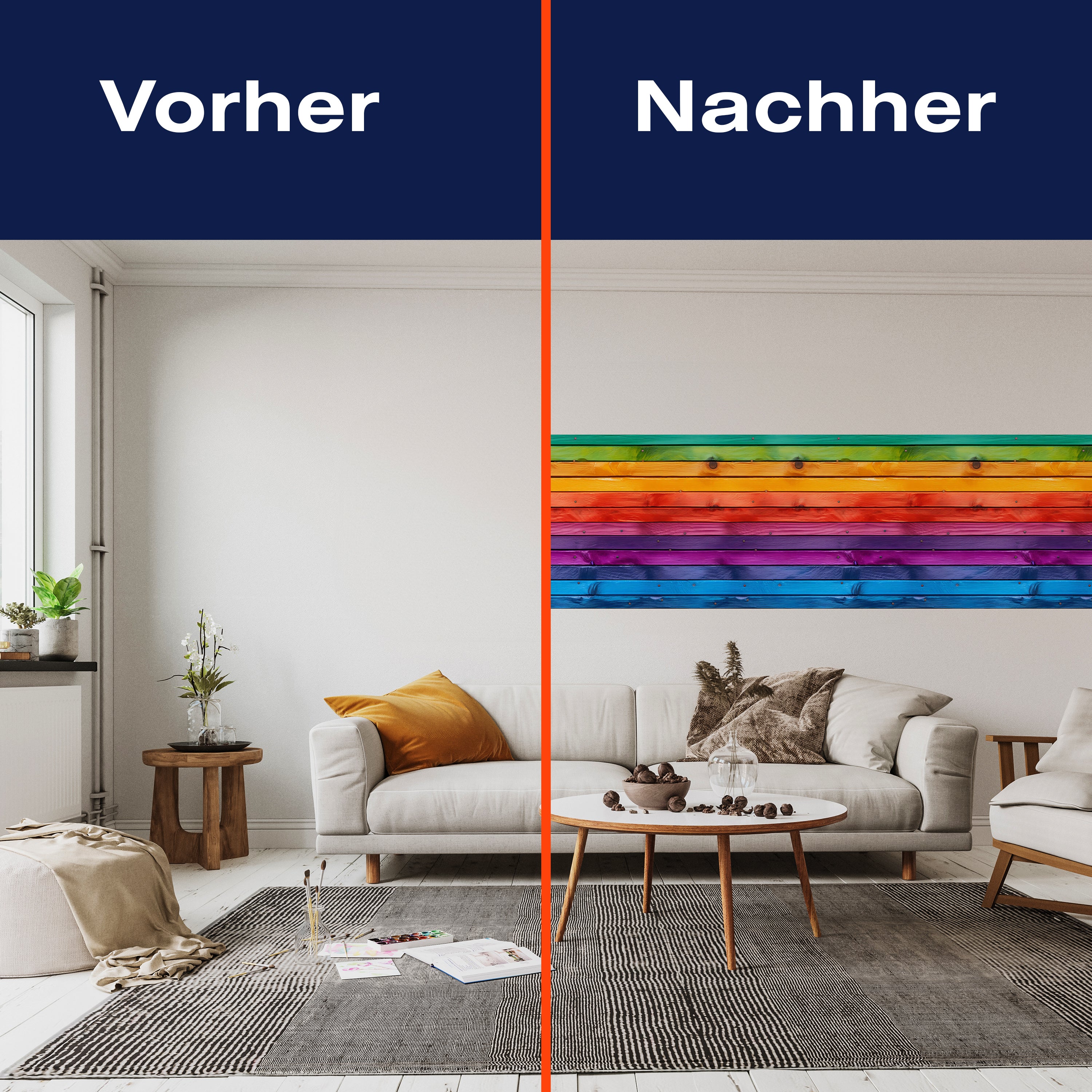 Panorama-Fototapete bunte Bretter, Holzwand, Regenbogen M0018 - Bild 3 Panorama-Fototapete bunte Bretter, Holzwand, Regenbogen M0018 - Bild 3