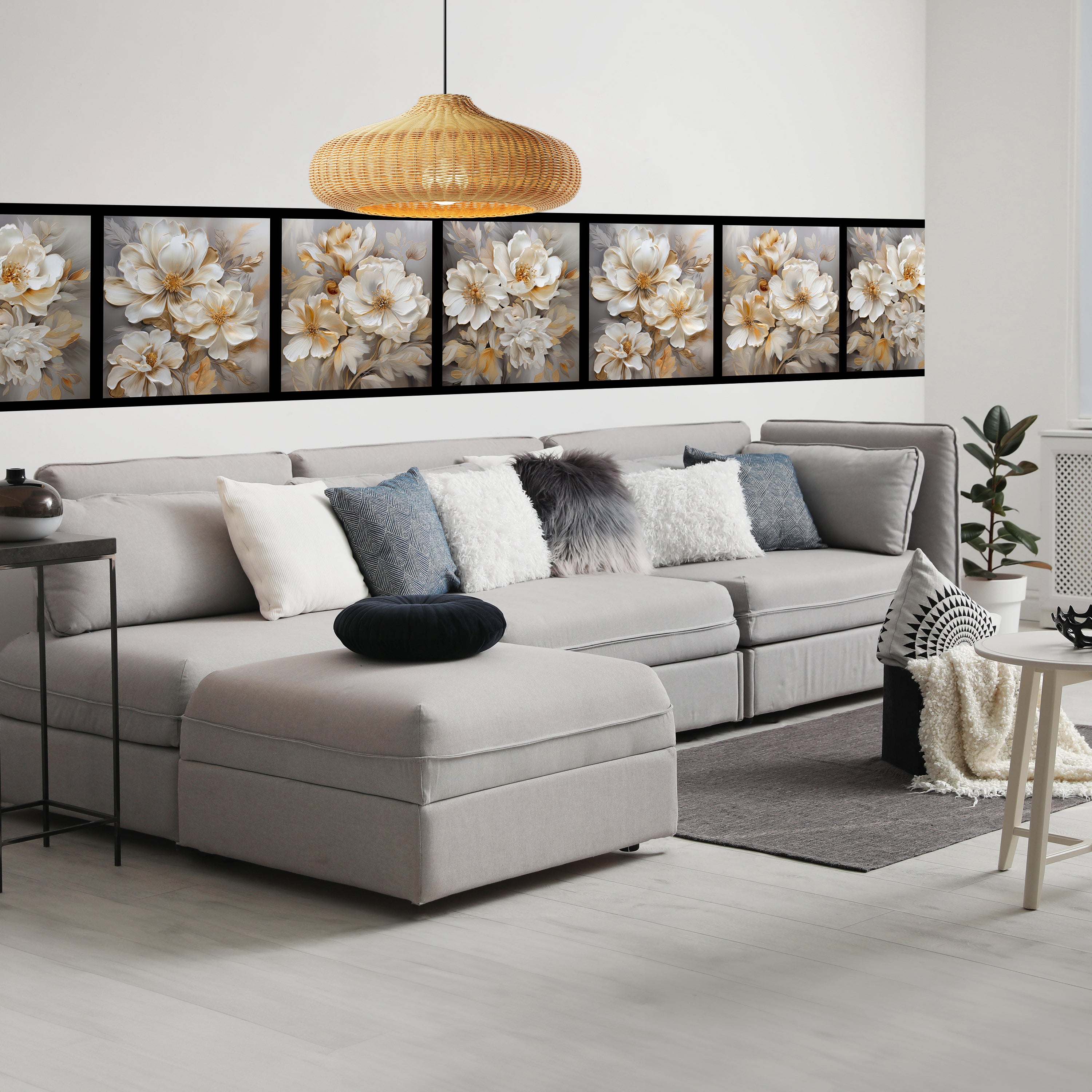 Panorama-Fototapete weiße Blüten, Collage M0019 - Bild 1 Panorama-Fototapete weiße Blüten, Collage M0019 - Bild 1