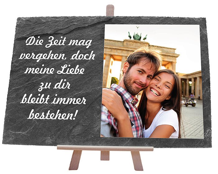 Schieferplatte mit Staffelei und Spruch M0020 - Bild 1 Schieferplatte mit Staffelei und Spruch M0020 - Bild 1