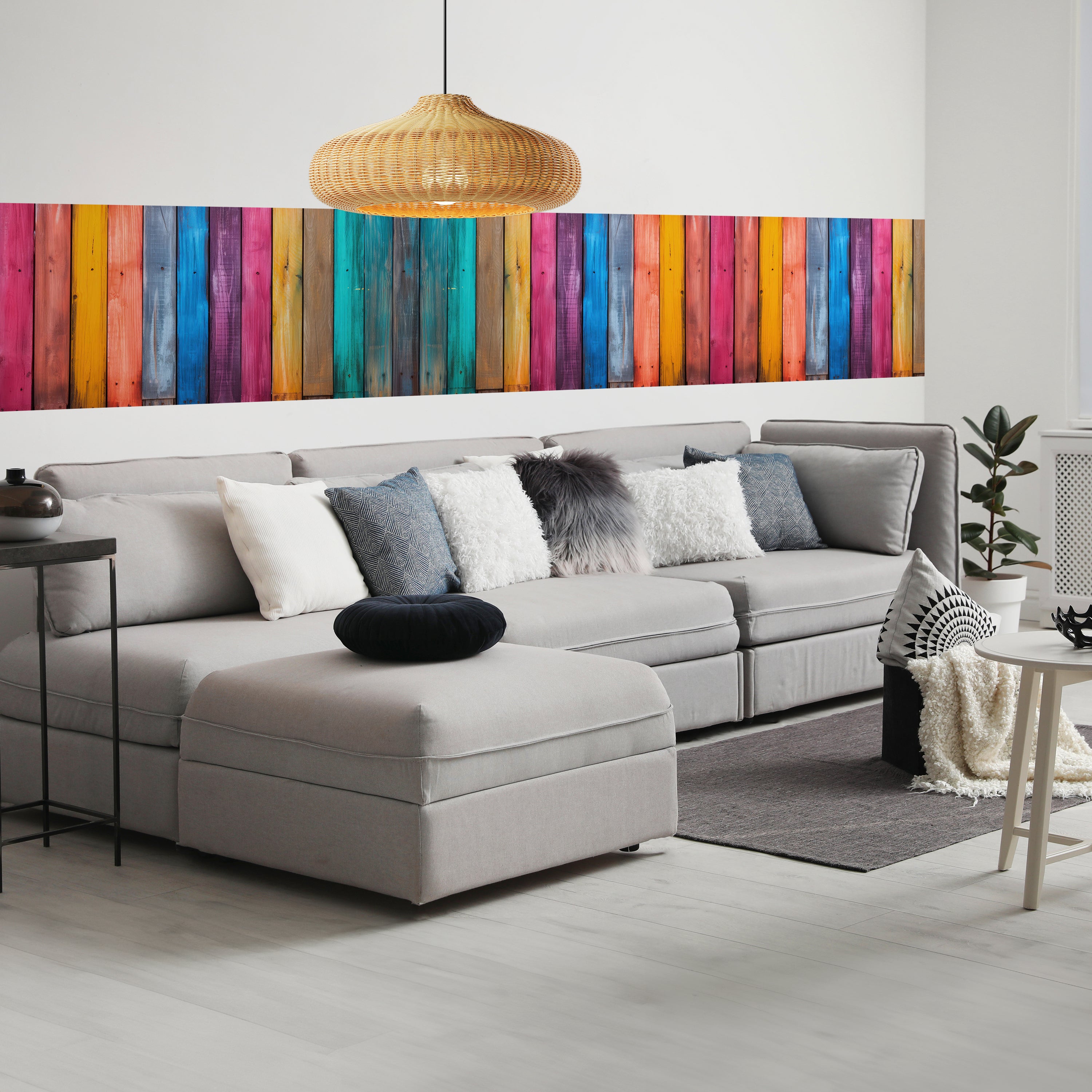 Panorama-Fototapete bunte Bretter 2, Holzwand, Regenbogen M0021 - Bild 1 Panorama-Fototapete bunte Bretter 2, Holzwand, Regenbogen M0021 - Bild 1