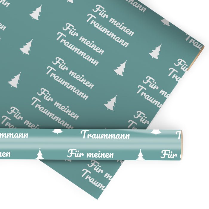 Geschenkpapier personalisiert Geschenkpapier Weihnachten Tannenbaum türkis Text M0049 - Bild 1 Geschenkpapier personalisiert Geschenkpapier Weihnachten Tannenbaum türkis Text M0049 - Bild 1