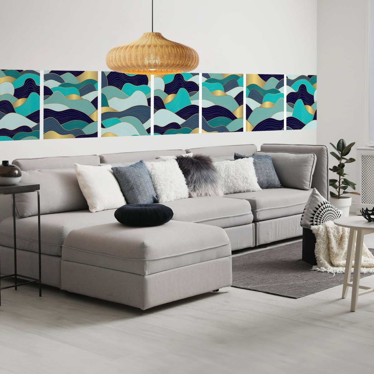 Panorama-Fototapete gold blaue Wellen M0062 - Bild 1 Panorama-Fototapete gold blaue Wellen M0062 - Bild 1