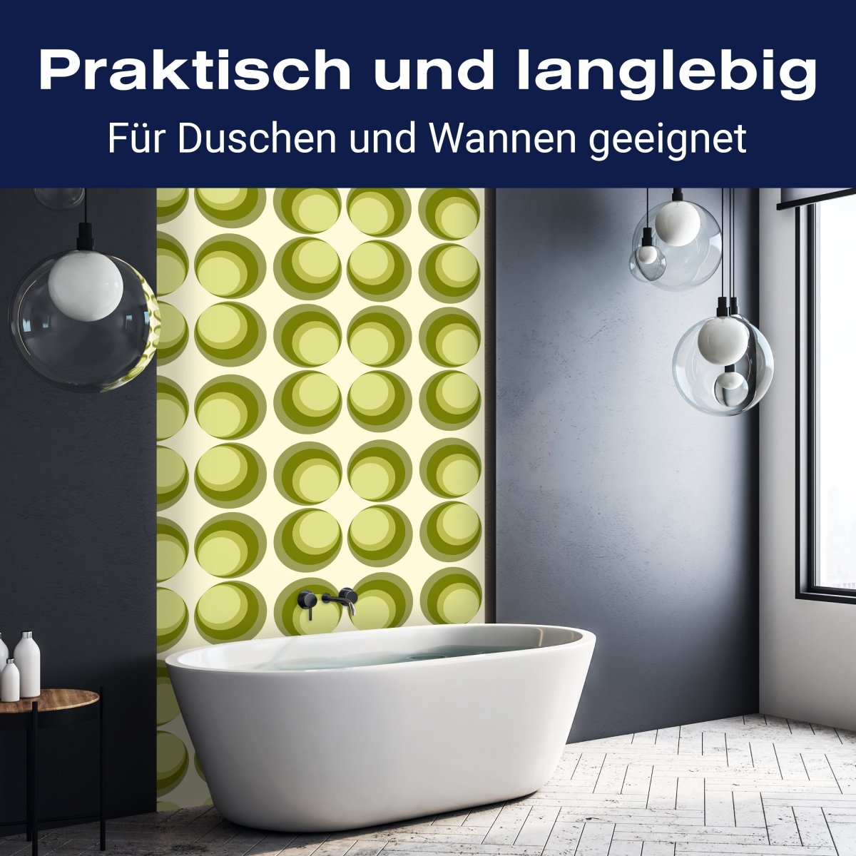 Duschwand Retrokreise Grün M0097 entdecken - Bild 3 Duschwand Retrokreise Grün M0097 entdecken - Bild 3