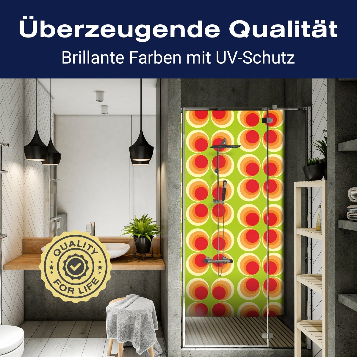 Duschwand Retrokreise Orange Muster M0098 entdecken - Bild 2 Duschwand Retrokreise Orange Muster M0098 entdecken - Bild 2