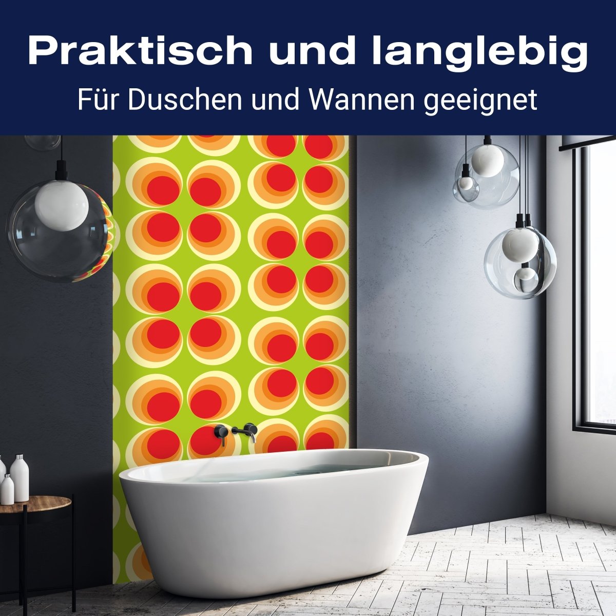 Duschwand Retrokreise Orange Muster M0098 entdecken - Bild 3 Duschwand Retrokreise Orange Muster M0098 entdecken - Bild 3