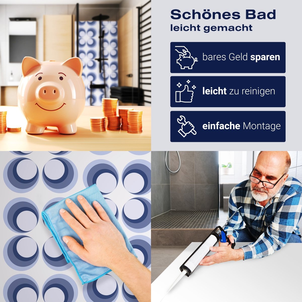 Duschwand Retrokreise Blau Muster M0099 entdecken - Bild 7 Duschwand Retrokreise Blau Muster M0099 entdecken - Bild 7