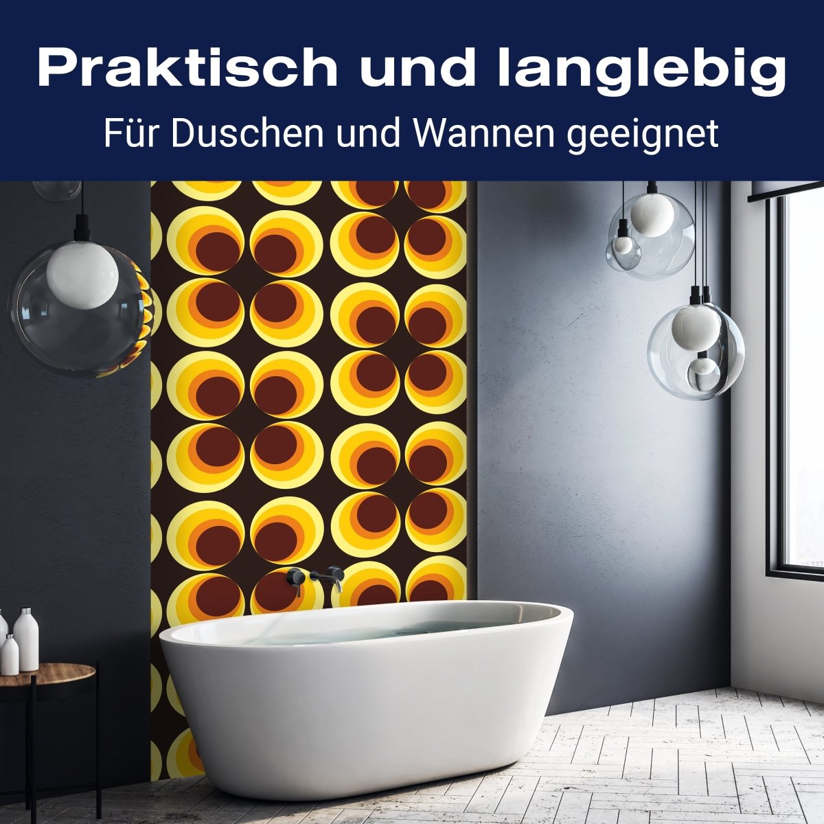 Duschwand Retrokreise Braun Muster M0100 entdecken - Bild 3 Duschwand Retrokreise Braun Muster M0100 entdecken - Bild 3